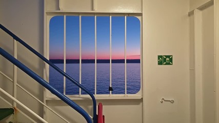 Irish ferry leaving Cherbourgh in France to Dublin harbour during sunset - Ireland