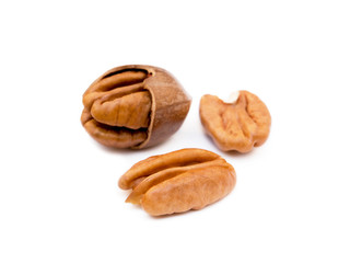  Fresh pecan nuts isolated on a white background