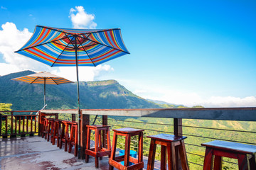 The viewpoint has a seat located on a beautiful mountain slope that can see the panoramic view.