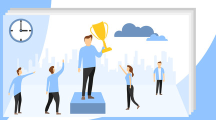 Team Leader Landing Page. Succes team concept illustration, people celebrate success achievment, can be use for, landing page. Leadership Concept with Flat Business People
