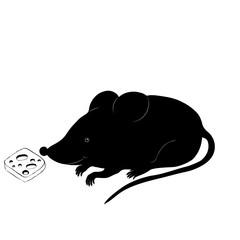 silhouette of a little mouse that sniffs cheese.