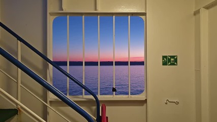 Irish ferry leaving Cherbourgh in France to Dublin harbour during sunset - Ireland