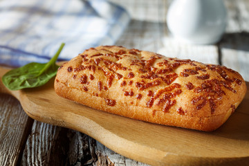 Bread for sandwiches on a wooden board