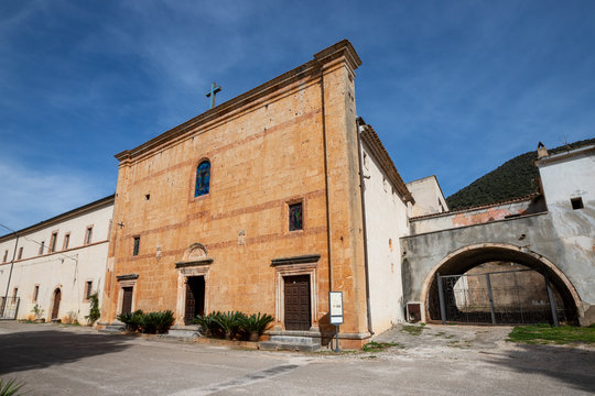 front facade of the church of Santa Maria di Stignano, Eremi (Hermitage) di Stignano. Gargano National Park, Apulia, Italy