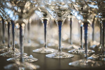 Wine Glass at the exhibition on the table. wedding decor