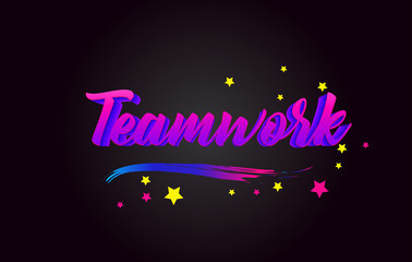 Teamwork Purple Handwritten lettering typography. Word for logotype, badge, icon, card, postcard, logo, banner, tag Vector Illustration.
