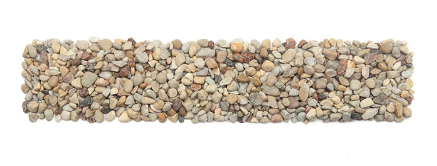 Ground stones frame isolated on white background. Rectangle shaped pebble stones. 