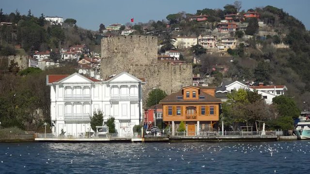 istanbul, Turkey - March 2019: Anadolu Hisari and Anatolian Fortress built by Ottoman Empire, Beykoz