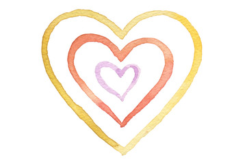 Watercolor strip heart shape. Abstract painting background. Isolate on white.