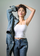 asian  pretty women portrait with  Beautiful hair isolate background 