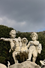 Reggia di Caserta, Italy. 10/27/2018. Sculptures in white marble as decoration of the fountains