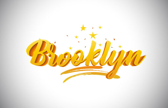 Brooklyn Golden Yellow Word Text with Handwritten Gold Vibrant Colors Vector Illustration.