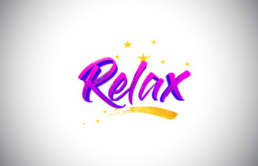 Relax Purple Violet Word Text with Handwritten Vibrant Colors and Stars Confetti Vector.