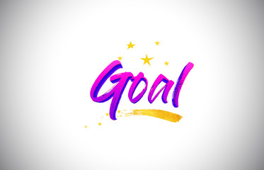 Goal Purple Violet Word Text with Handwritten Vibrant Colors and Stars Confetti Vector.