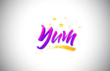 Yum Purple Violet Word Text with Handwritten Vibrant Colors and Stars Confetti Vector.