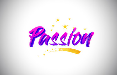 Passion Purple Violet Word Text with Handwritten Vibrant Colors and Stars Confetti Vector.