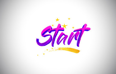 Start Purple Violet Word Text with Handwritten Vibrant Colors and Stars Confetti Vector.