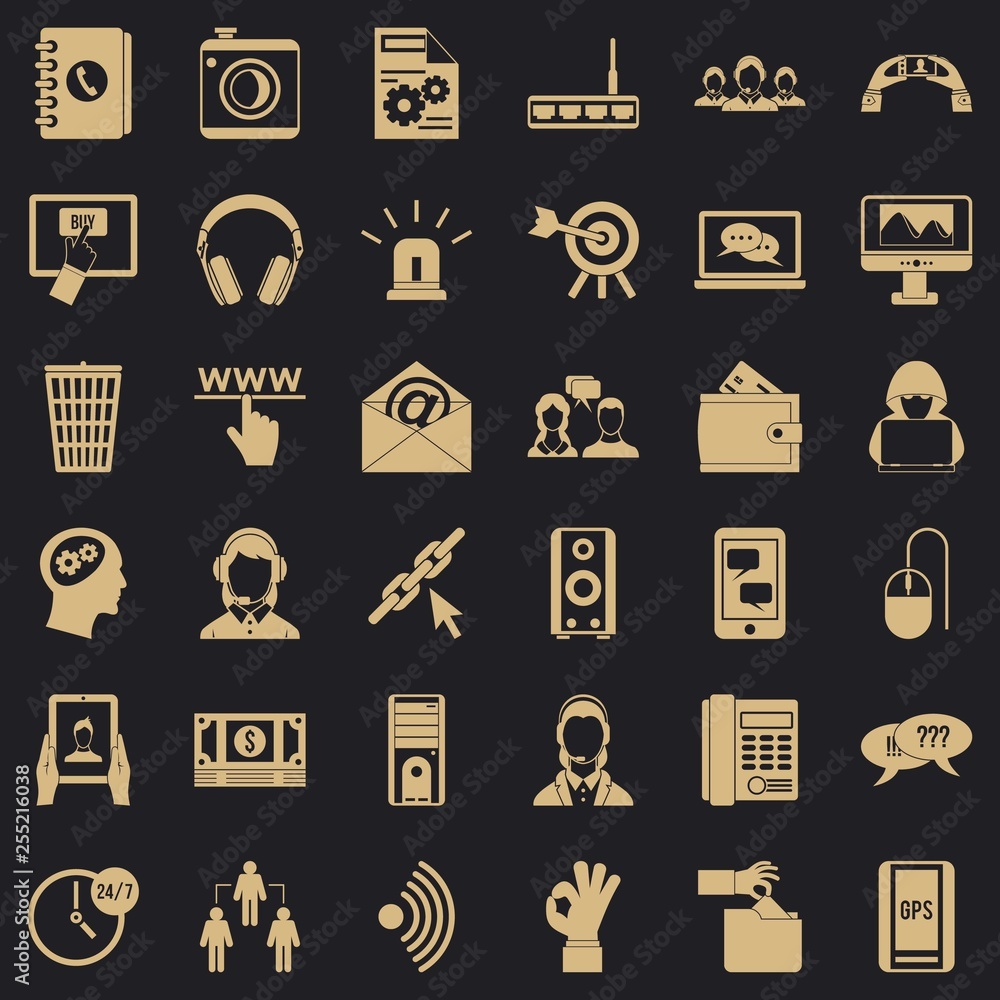 Poster contact mail icons set. simple style of 36 contact mail vector icons for web for any design