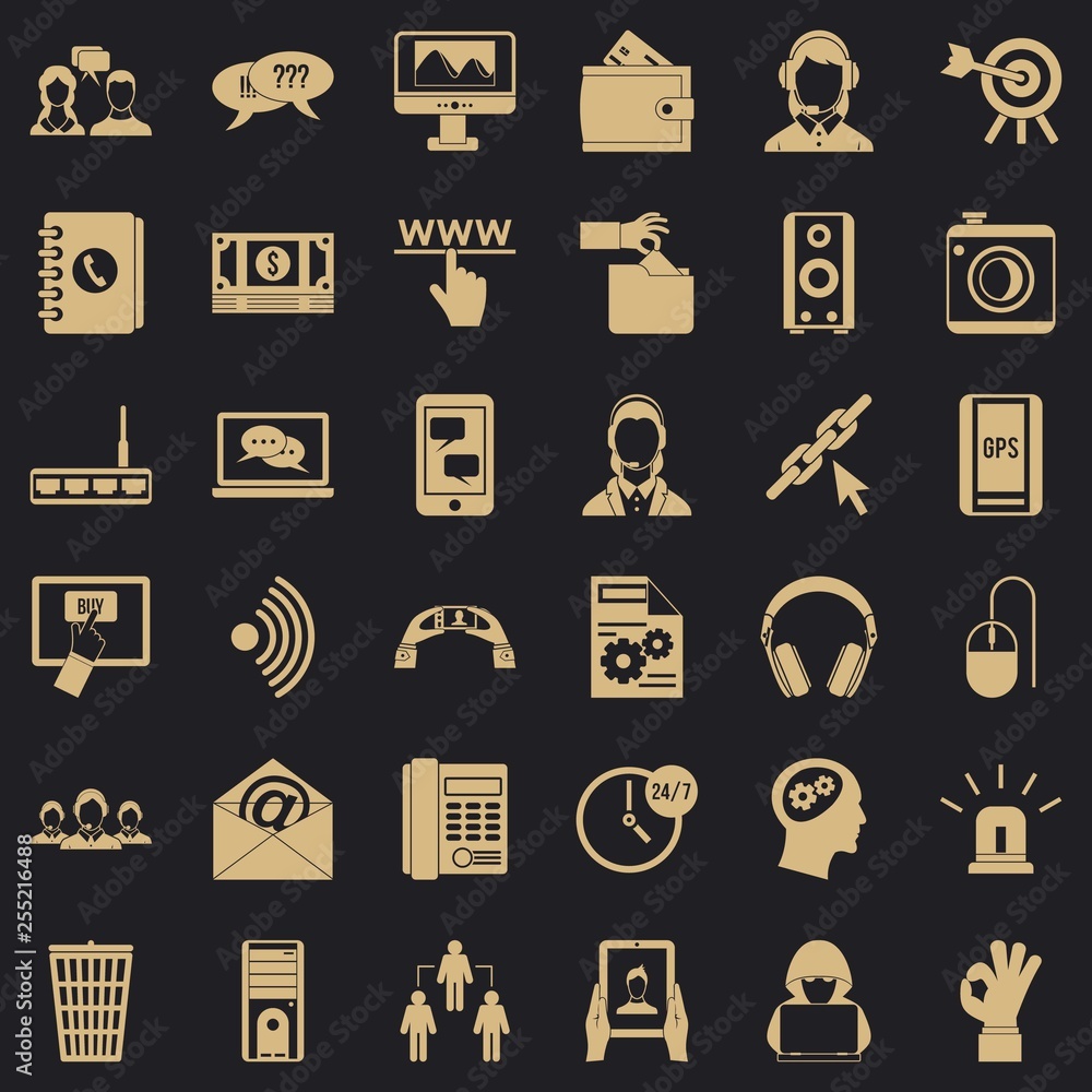Poster contact support icons set. simple style of 36 contact support vector icons for web for any design