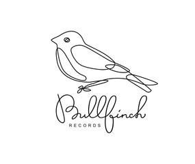 Bullfinch bird with handwrirren lettering in line style