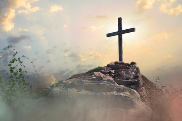 stairs to the cross of Jesus Christ 3d render - obrazy, fototapety, plakaty