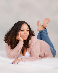 Beautiful,  Biracial High School Senior with Curly Hair