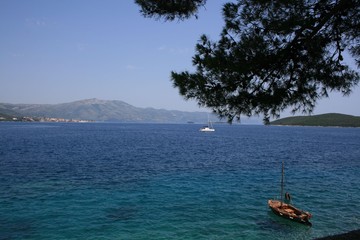 Plakat sea view from Korcula, Croatia