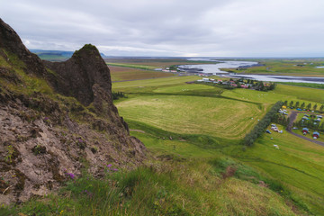 Kirkjubaejarklaustur village view from mountain. Iceland at summer time