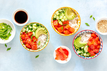 Salmon and avocado sushi bowls