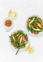 Arugula and grapefruit salad, overhead view