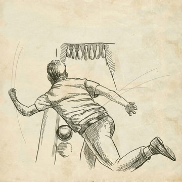 Bowling - An hand drawn illustration on old paper in vintage style. Freehand sketching, retro.