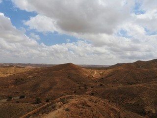 Mountainous part of the Sahara desert surrounding the city of Matmata, Tunisia.