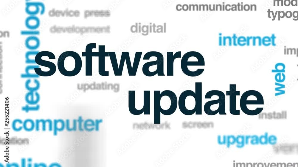 Poster software update animated word cloud. kinetic typography.