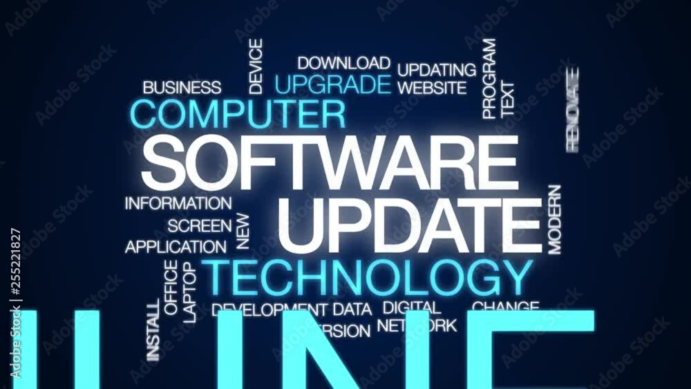 Poster software update animated word cloud. kinetic typography.