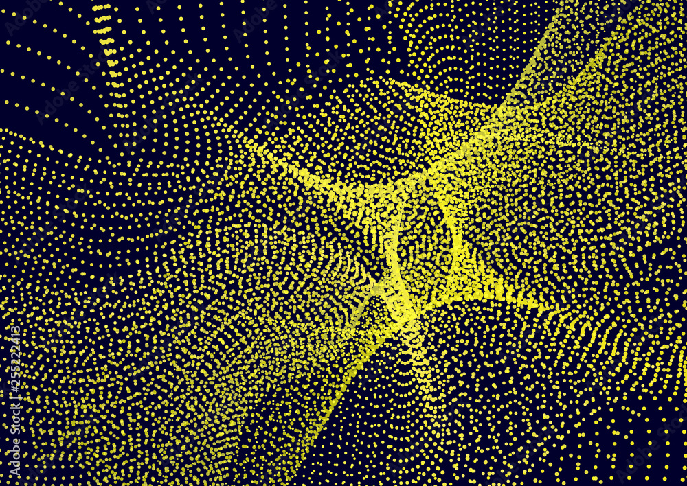 Aufkleber bright dynamic background with wavy lines from circles, dots. particles of different scale neon colo