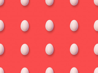 chicken eggs on red background,  seamless pattern