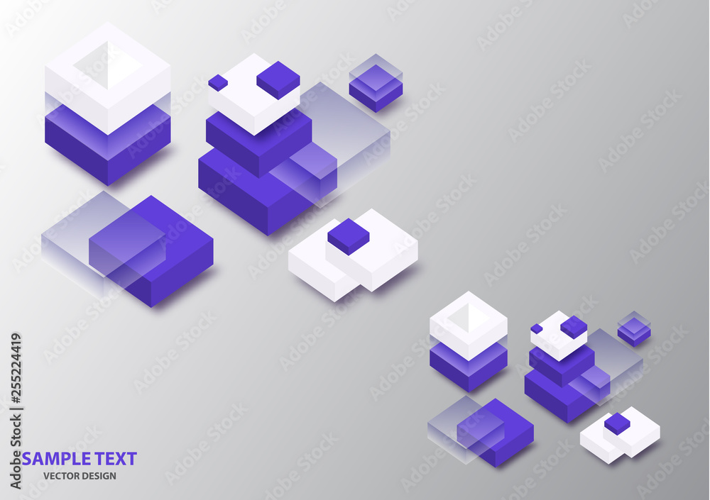 Poster blockchain concept banner. isometric blocks, cubes connect with each other and form cryptochains. ve