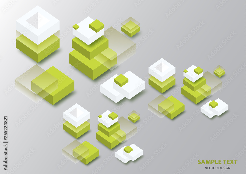 Poster blockchain concept banner. isometric blocks, cubes connect with each other and form cryptochains. ve