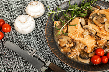 Braised pork chop with mushrooms.