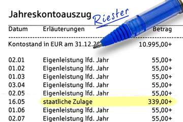 Riester, Jahreskontoauszug, staatliche Zulage, Kontostand,
