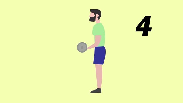 Man doing Biceps Workout Exercises Sport Gym Animation. Cartoon style