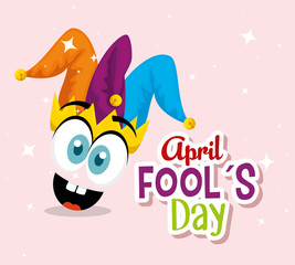 funny face with joker hat to fools day