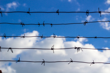 Barbed wire closes blue sky