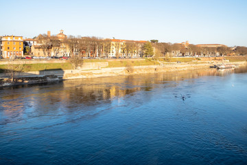 apartment houses along Ticino riverin Pavia