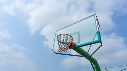 basketball hoop on background of blue sky