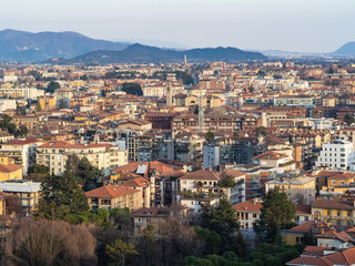 Fototapeta na wymiar above view of Lower Town of Bergamo with Alps
