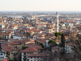Naklejka na ściany i meble above view Lower Town with bell tower in Bergamo