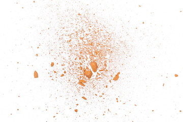 Shattered red brick dust isolated on white background