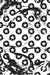 Grunge pattern with stars in circles. Vertical black and white backdrop.