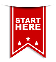 red vector banner start here